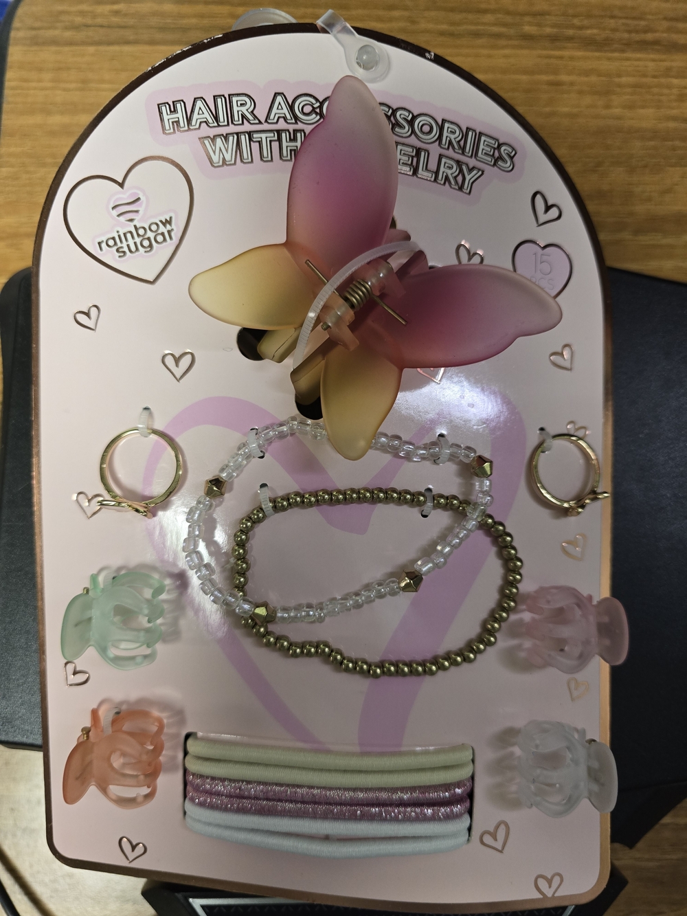 Rainbow Sugar Butterfly Hair Clip & Accessory Set - Pink, Gold, Mint